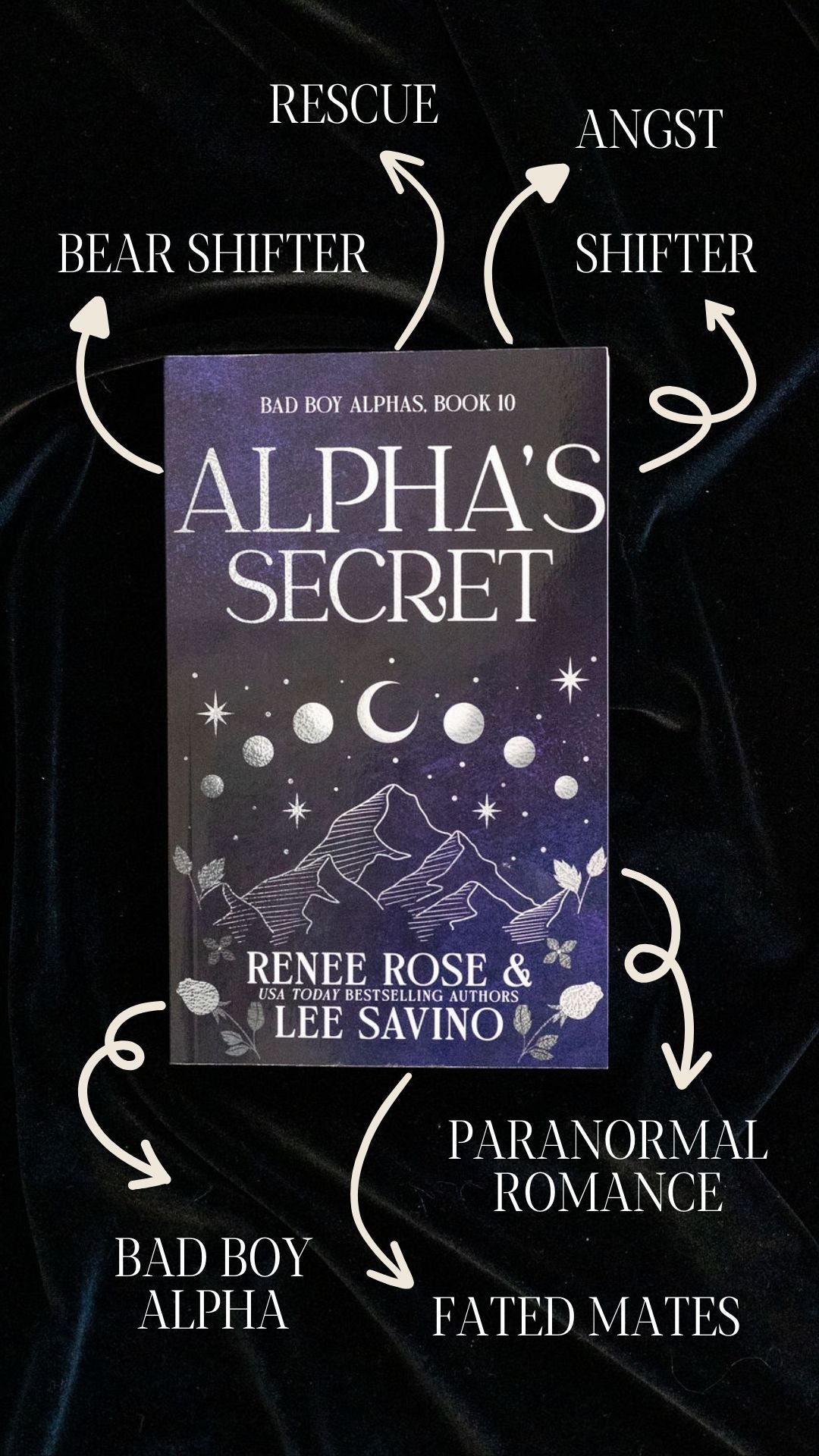 cover image of Alpha's secret on black velvet with tropes